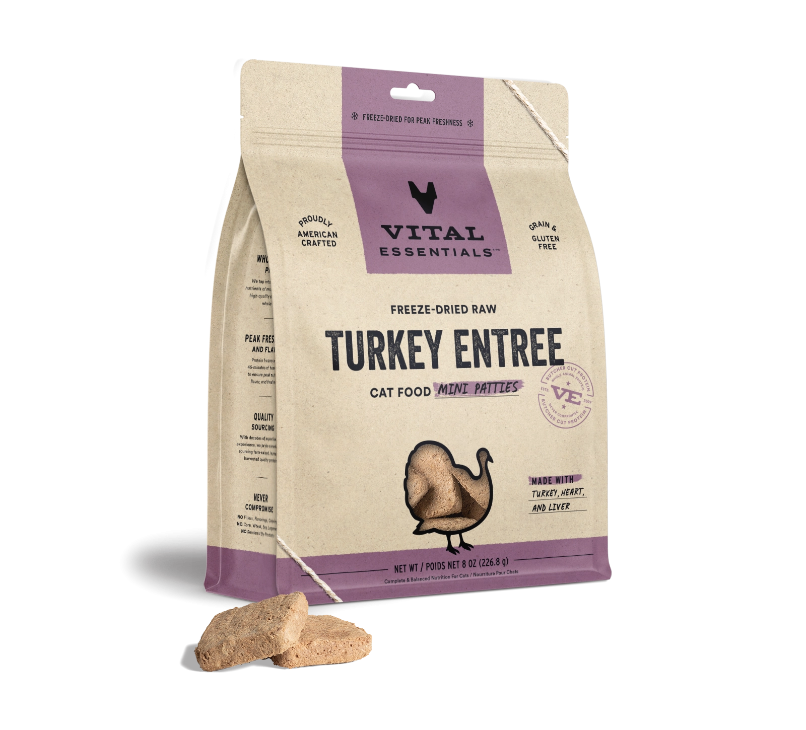 Vital Essentials Turkey Entree Mini Patties Freeze-Dried Raw Cat Food