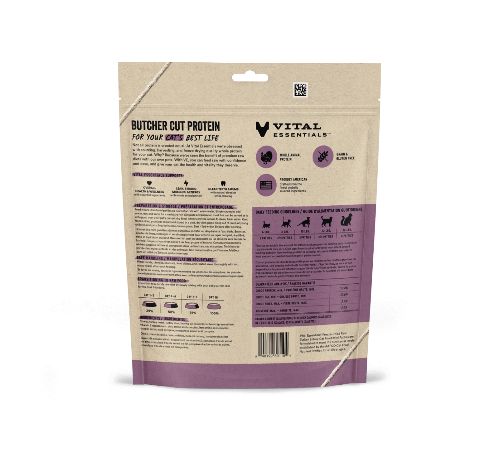 Vital Essentials Turkey Entree Mini Patties Freeze-Dried Raw Cat Food