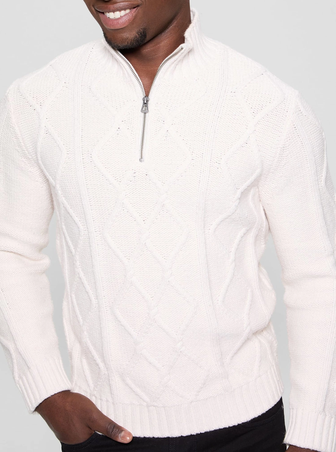 White Diamond Cable Knit Jumper