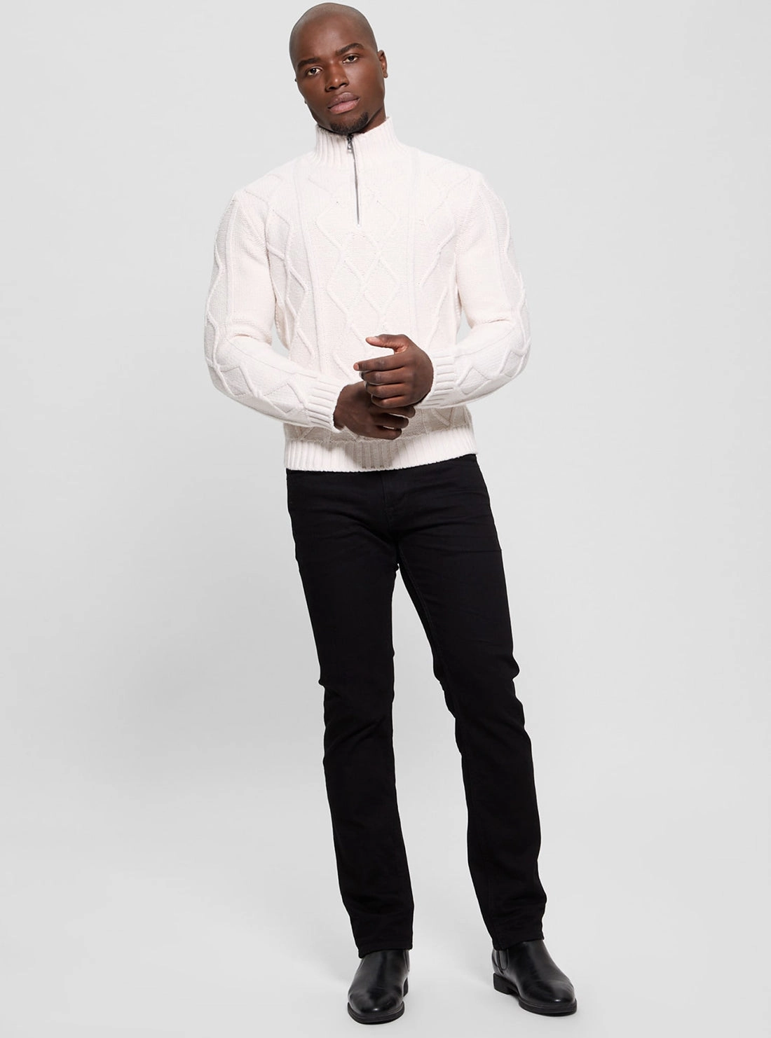 White Diamond Cable Knit Jumper