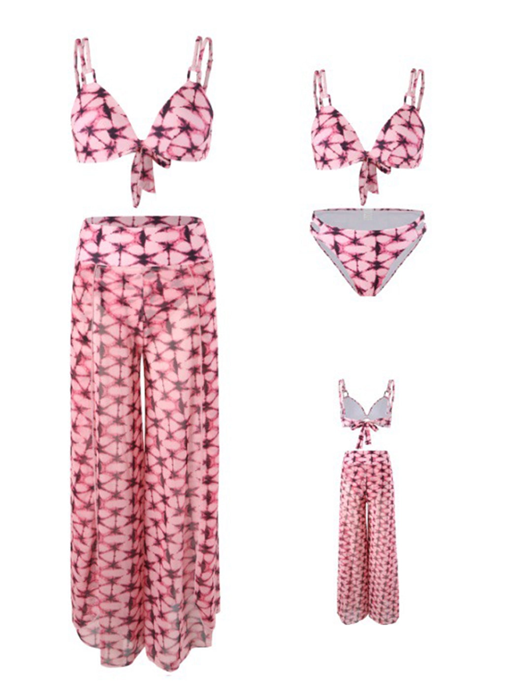 Women's 3 Piece Tropical Print Bikini with Cover Up Pants