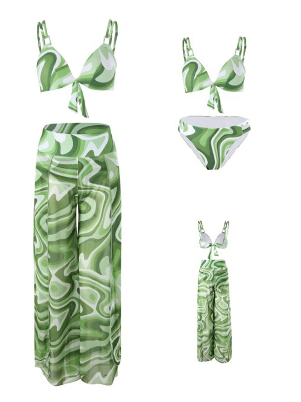 Women's 3 Piece Tropical Print Bikini with Cover Up Pants