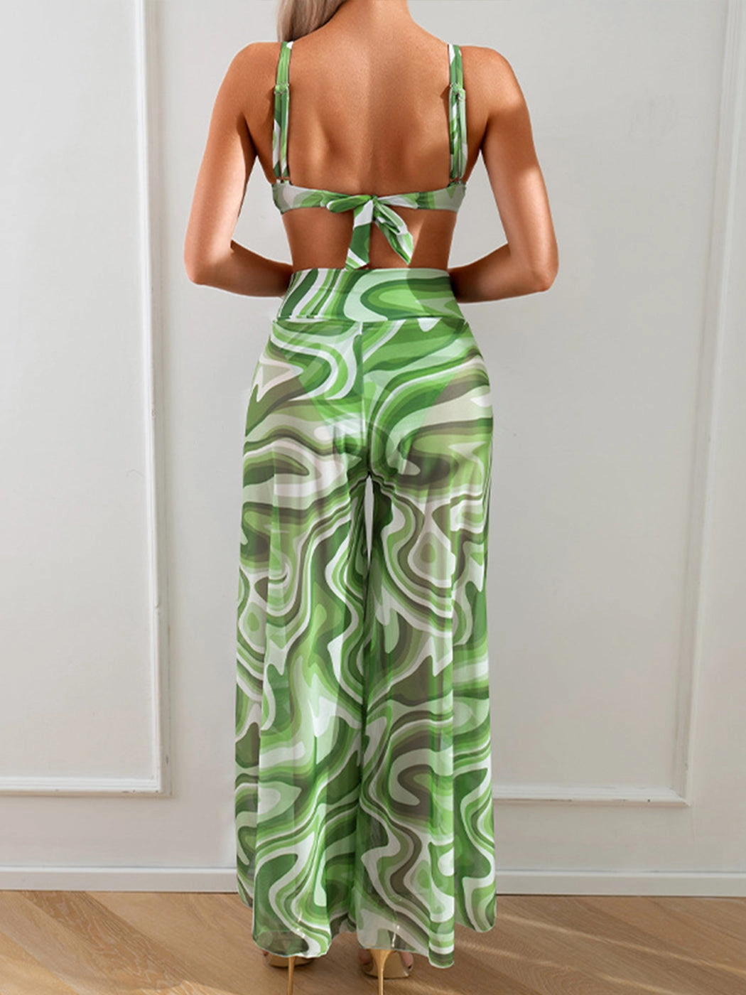 Women's 3 Piece Tropical Print Bikini with Cover Up Pants