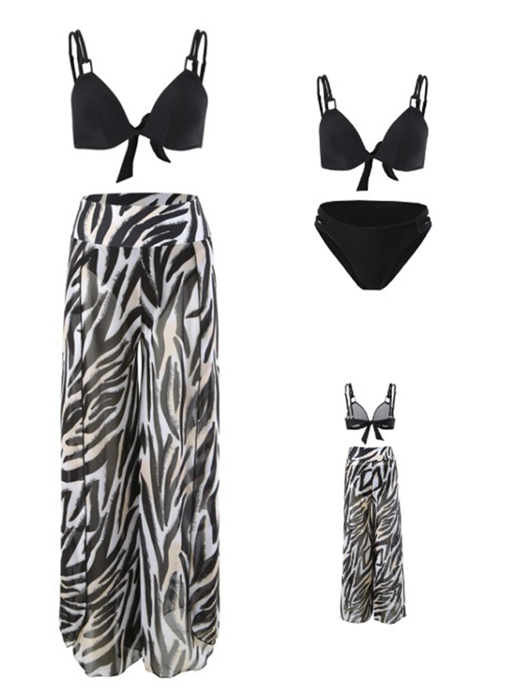 Women's 3 Piece Tropical Print Bikini with Cover Up Pants