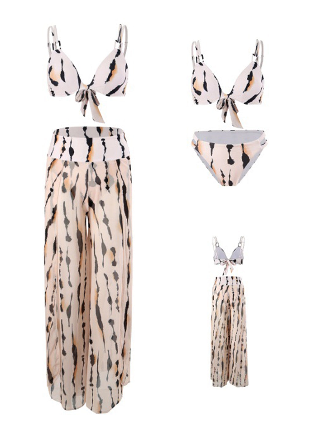 Women's 3 Piece Tropical Print Bikini with Cover Up Pants