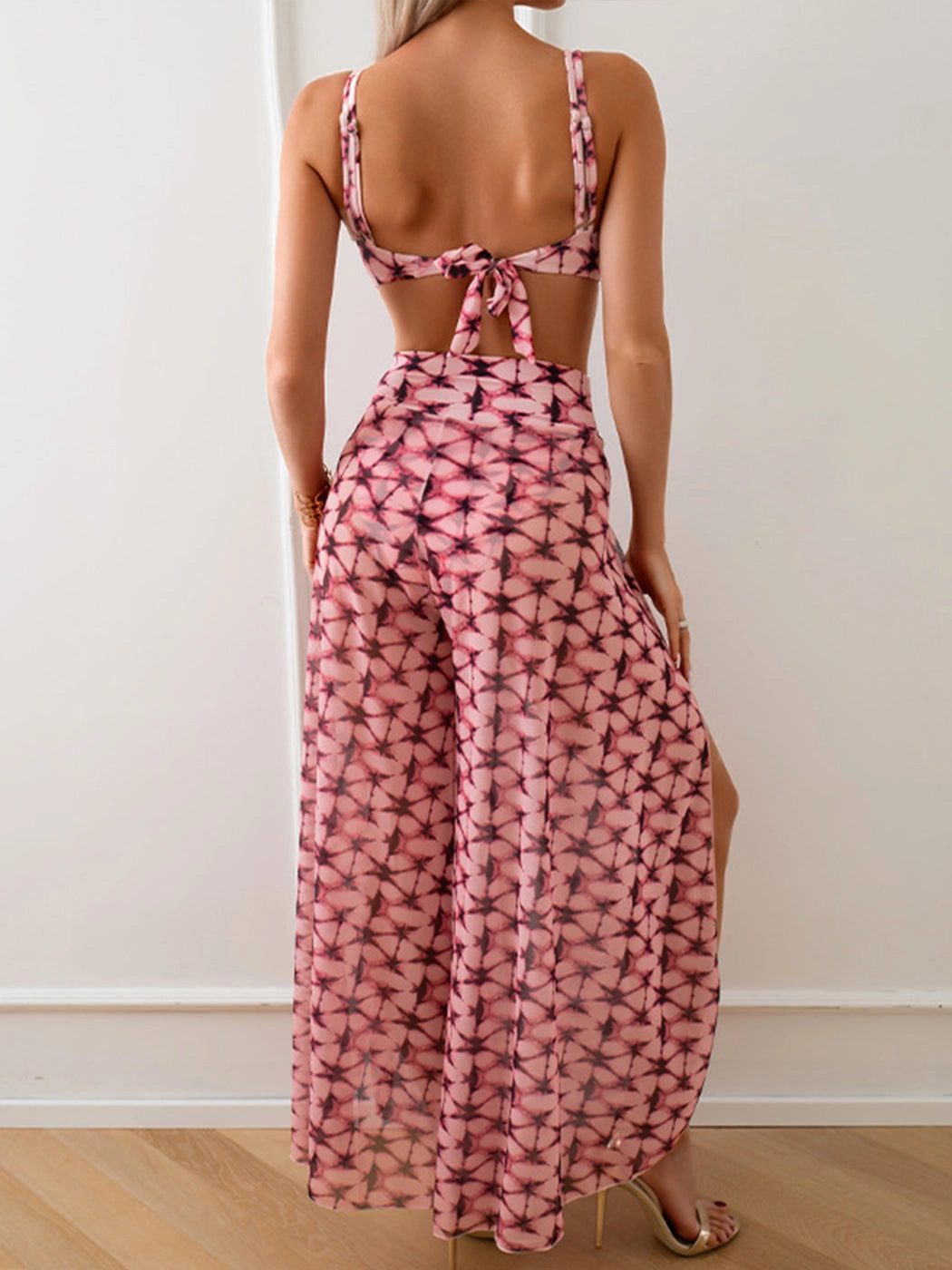 Women's 3 Piece Tropical Print Bikini with Cover Up Pants