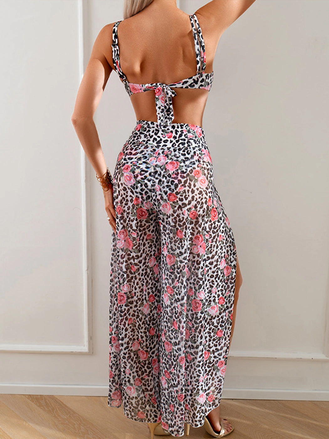 Women's 3 Piece Tropical Print Bikini with Cover Up Pants