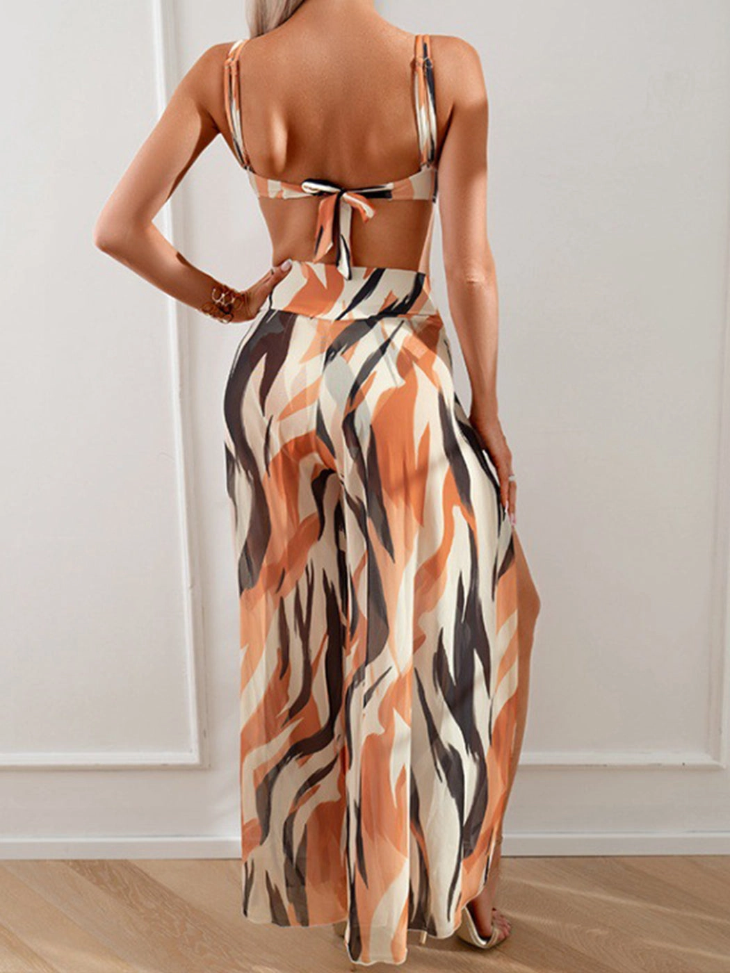 Women's 3 Piece Tropical Print Bikini with Cover Up Pants