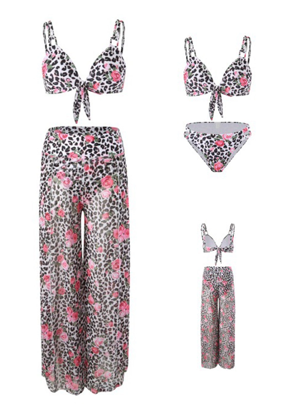 Women's 3 Piece Tropical Print Bikini with Cover Up Pants